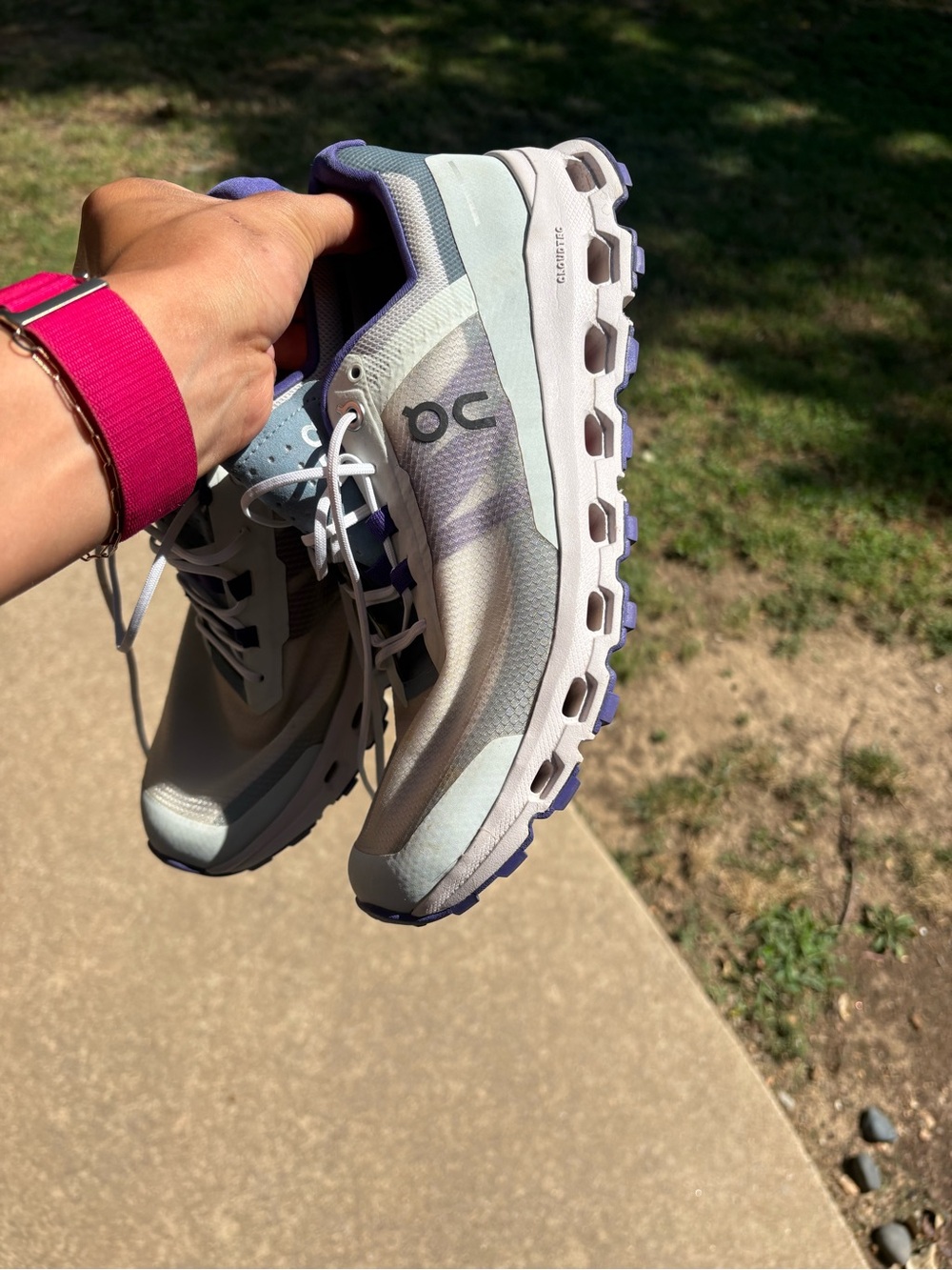On Running Women's Running Shoes in White and Light Blue with Purple Accents - Picture 4 of 5